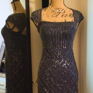 NWT Adrianna Papell blk/blu sequin short dress